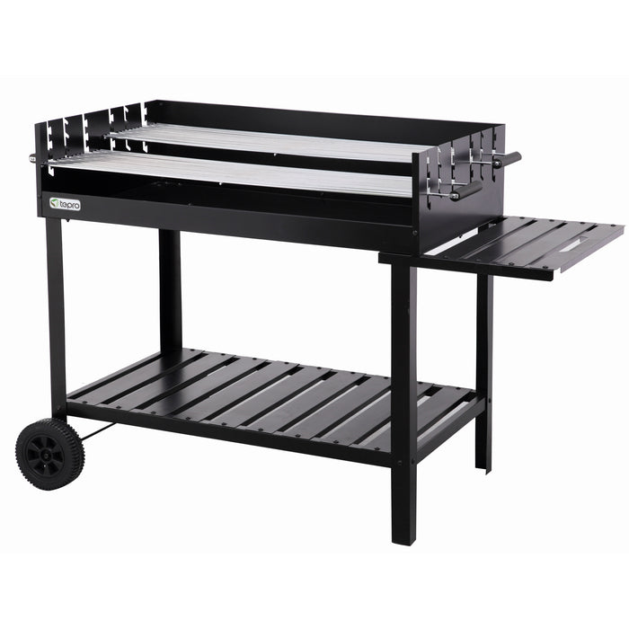 Tepro Atlanta Charcoal BBQ Trolley Grill with stainless steel grates at a side angle