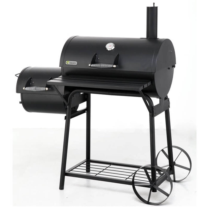 Tepro Biloxi Offset BBQ Smoker with all of the lids closed.
