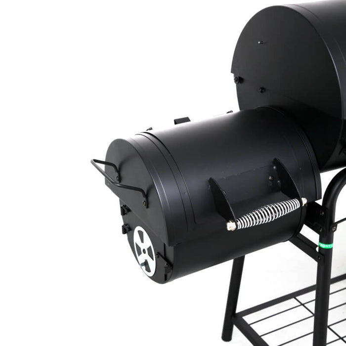 Close up view of the smoker attached to the Tepro Biloxi Offset BBQ