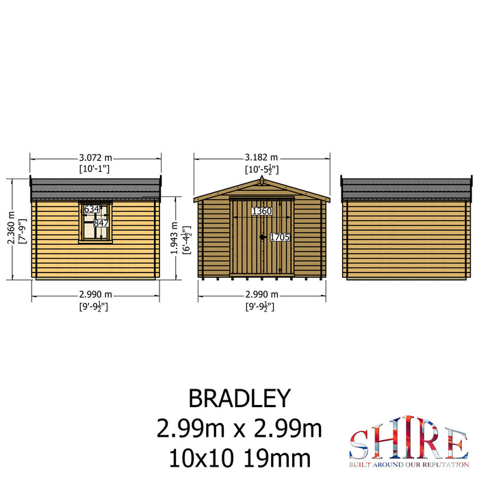 Shire GB Bradley 10x10ft Log Cabin