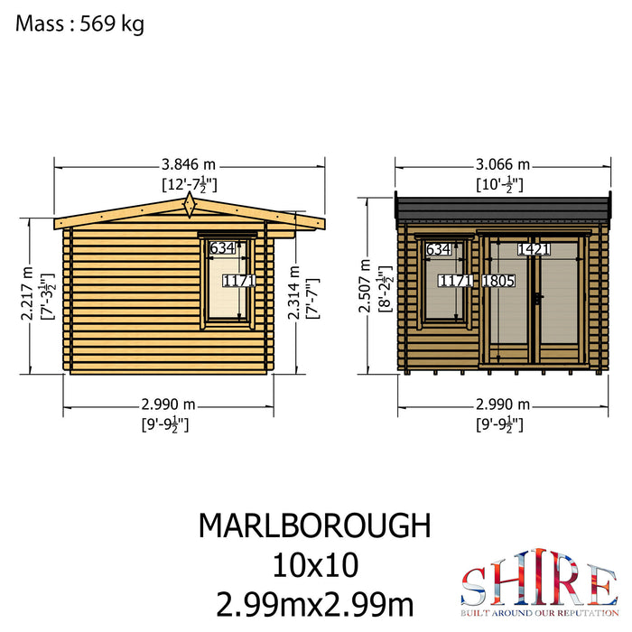 Shire GB Marlborough 10x10ft 28mm Log Cabin