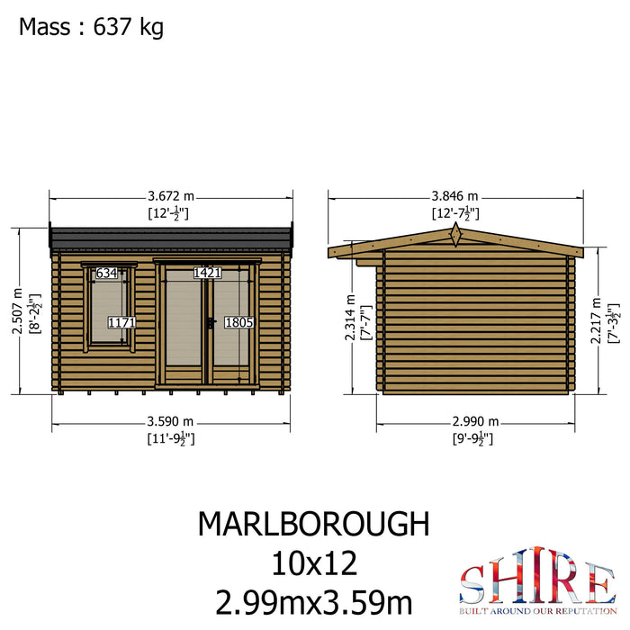 Shire GB Marlborough 10x12ft 28mm Log Cabin