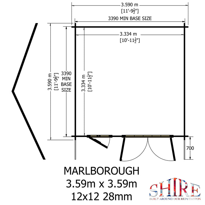 Shire GB Marlborough 12x12ft 28mm Log Cabin