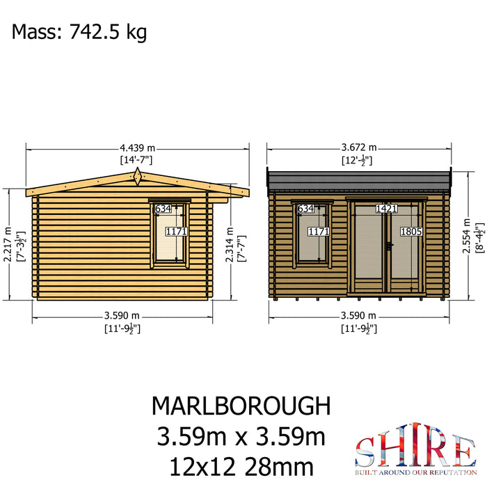 Shire GB Marlborough 12x12ft 28mm Log Cabin