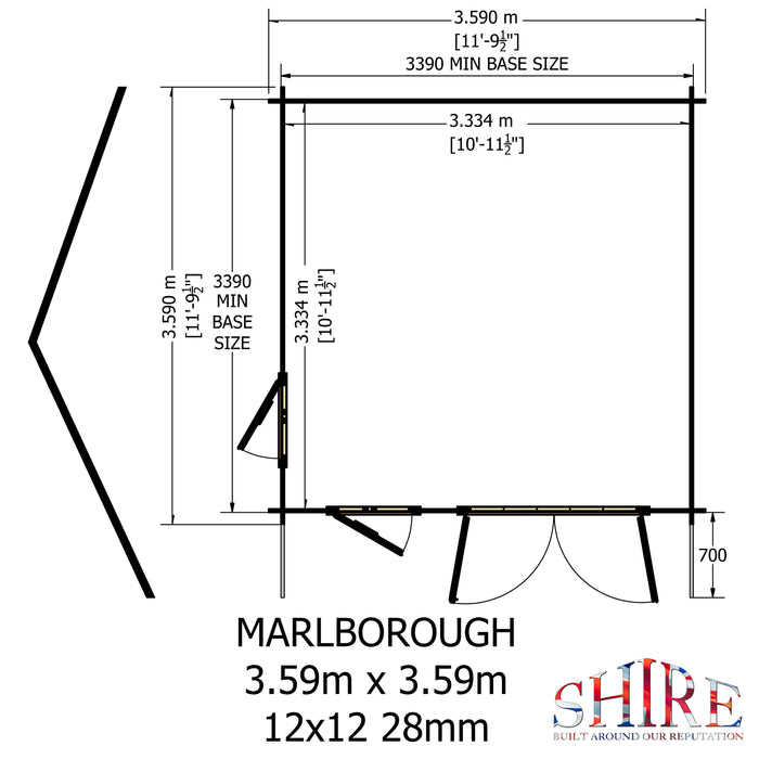 Shire GB Marlborough 12x12ft 28mm Log Cabin