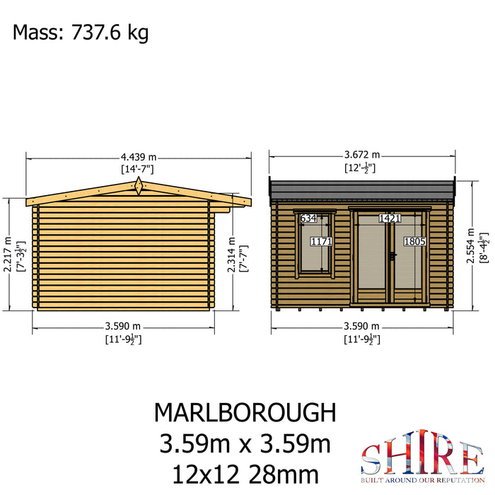 Shire GB Marlborough 12x12ft 28mm Log Cabin