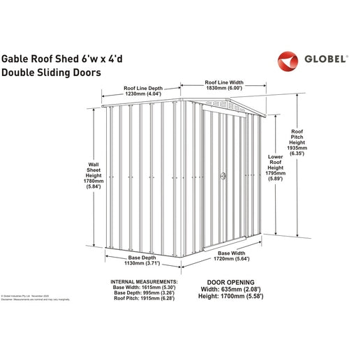 Globel 6x4ft Apex Metal Garden Shed