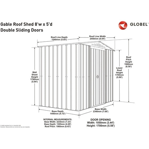 Globel 8x5ft Apex Metal Garden Shed