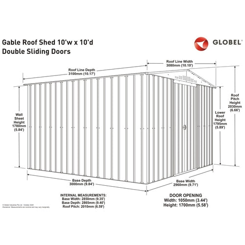 Globel 10x10ft Apex Metal Garden Shed