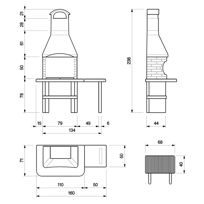 Jesolo 2 Masonry BBQ Grill with Side Table