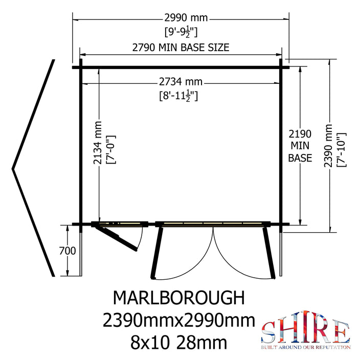 Shire GB Marlborough 8x10ft 28mm Log Cabin