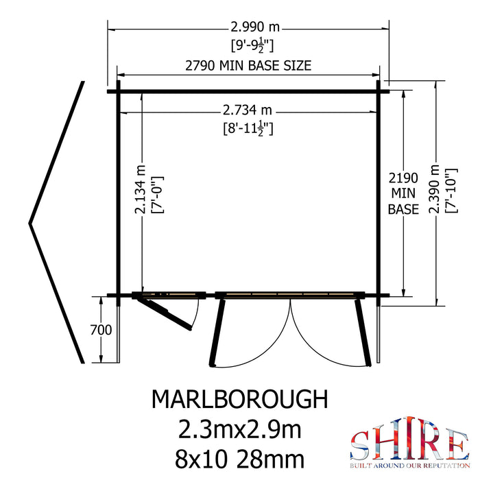 Shire GB Marlborough 8x10ft 28mm Log Cabin