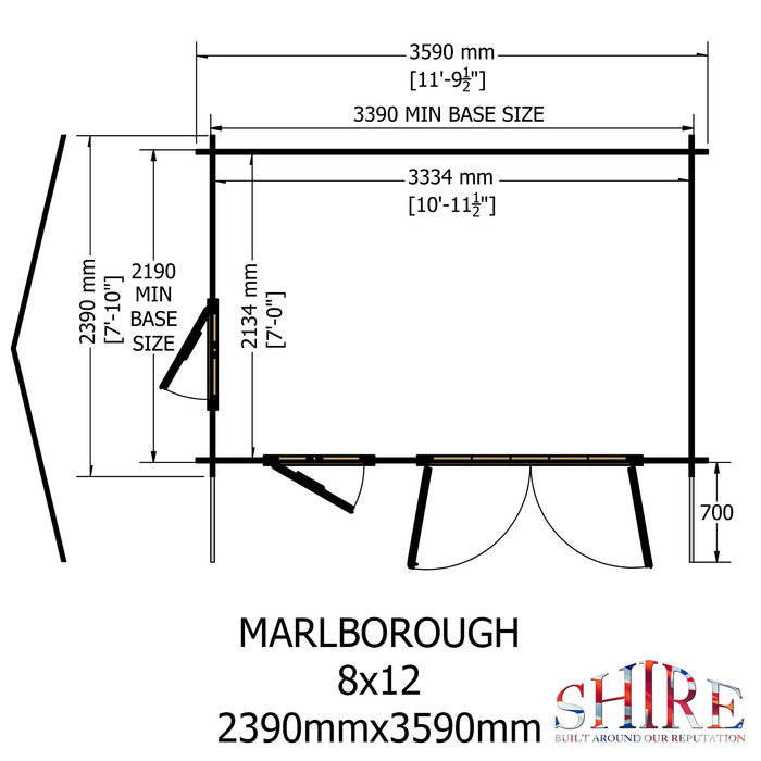 Shire GB Marlborough 8x12ft 28mm Log Cabin