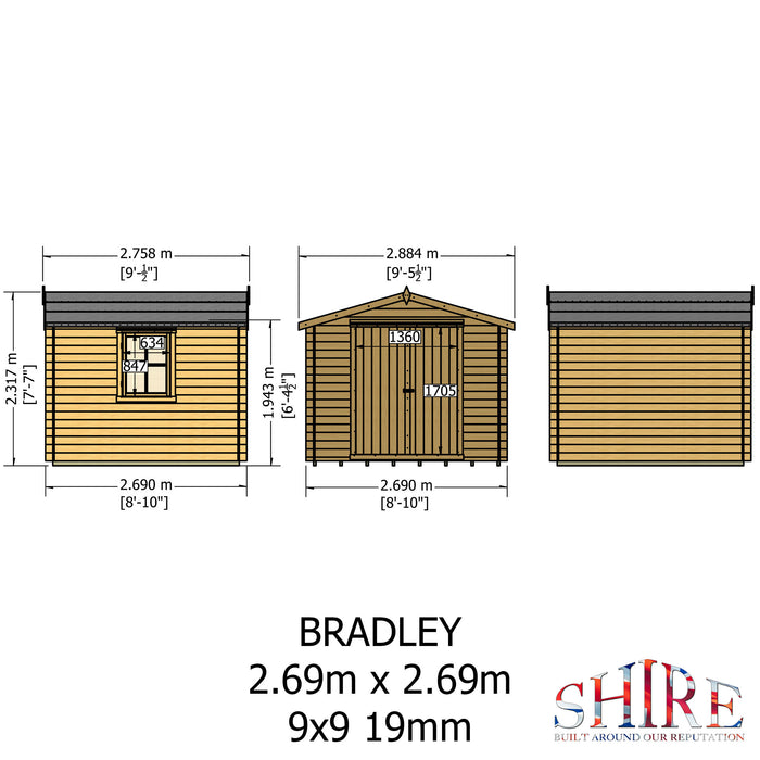 Shire GB Bradley 9x9ft Log Cabin