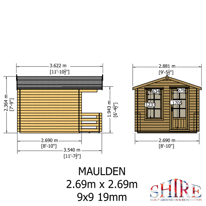 Shire GB Maulden with ver 9x9ft Log Cabin