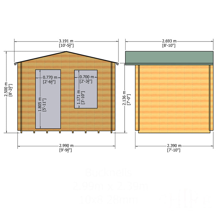 Shire GB Bucknells 10x8ft 28mm Log Cabin