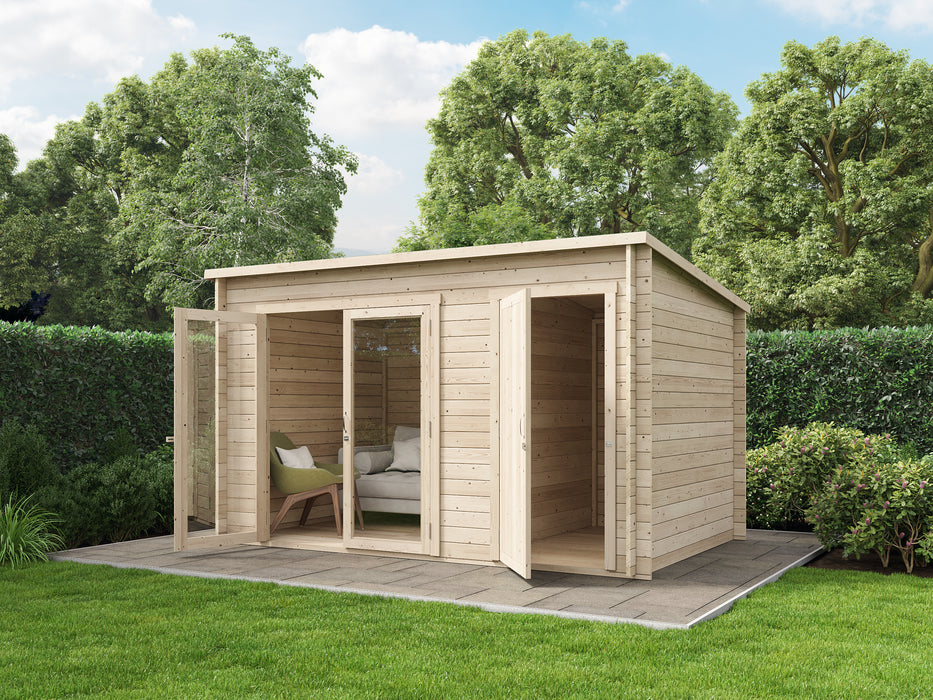 Store More Darton Pent Log Cabin Summerhouse with Side Store - 12ft x 8ft
