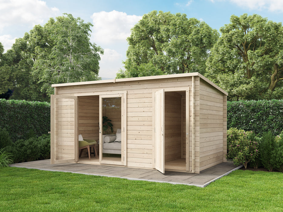 Store More Darton Pent Log Cabin Summerhouse with Side Store - 14ft x 8ft