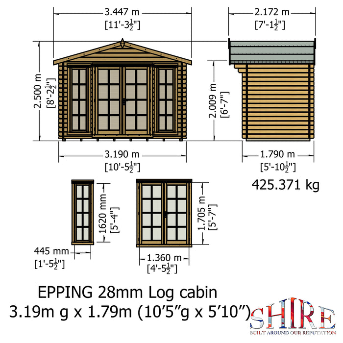 Shire GB Epping 10x6ft 28mm Log Cabin