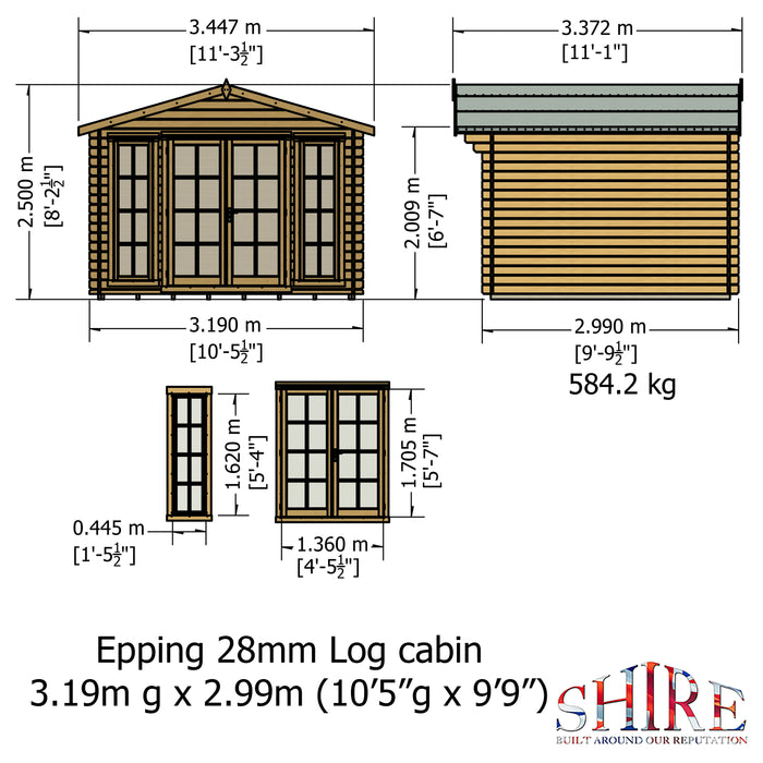 Shire GB Epping 10x10ft 28mm Log Cabin