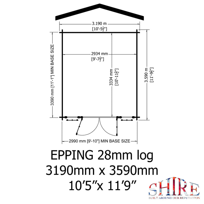 Shire GB Epping 10x12ft 28mm Log Cabin