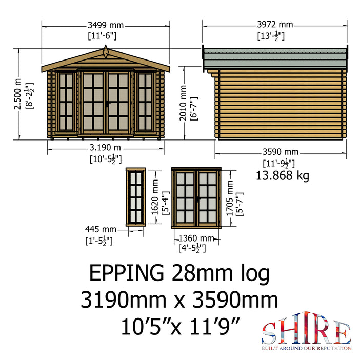 Shire GB Epping 10x12ft 28mm Log Cabin