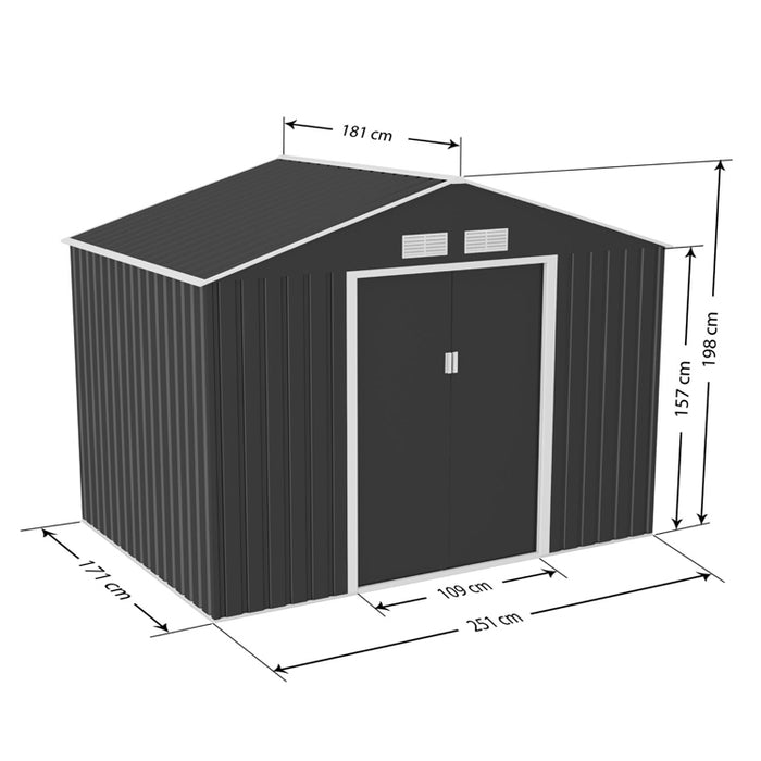 Lotus Hera Apex Metal Shed 9 x 6ft Including Foundation Kit