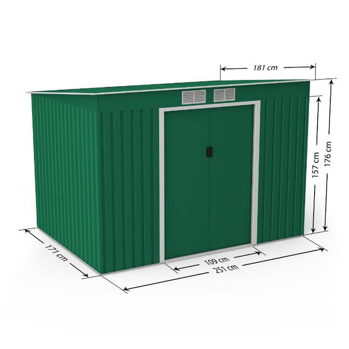 Lotus Hestia Pent Metal Shed 9 x 6ft Including Foundation Kit