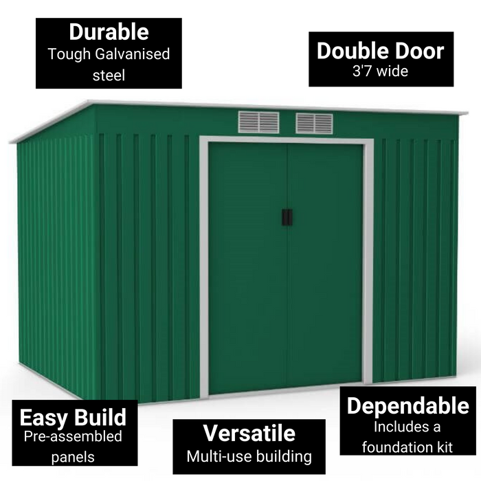 Lotus Hestia Pent Metal Shed 9 x 6ft Including Foundation Kit