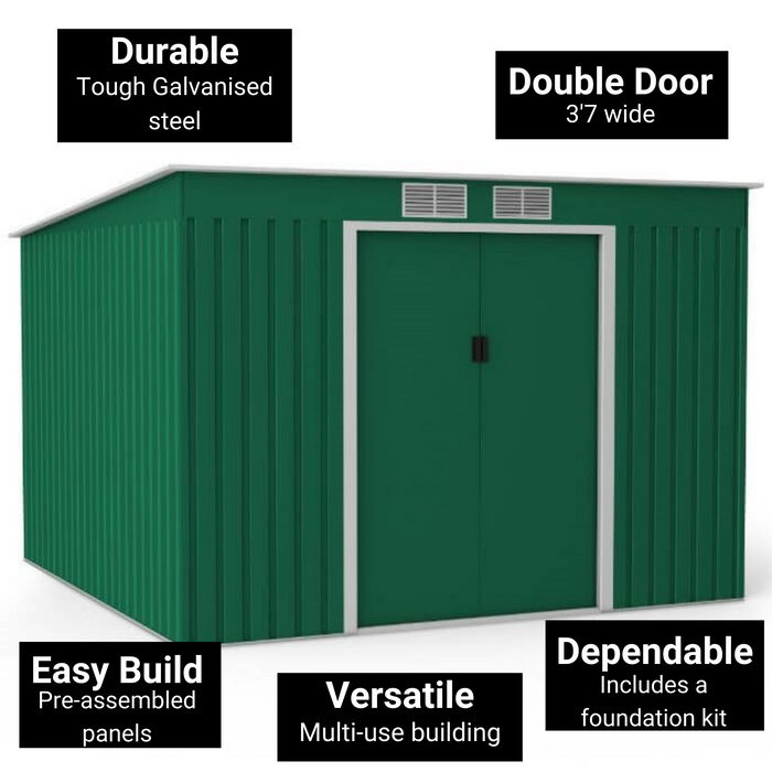 Lotus Hestia Pent Metal Shed 9 x 8ft Including Foundation Kit