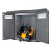 Inside of anthracite grey telluria eleganto 9x8ft insulated garden shed with lawnmower inside