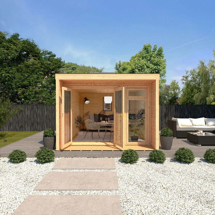 Mercia Creswell Insulated Garden room 3m x 4m with UPVC door on patio garden