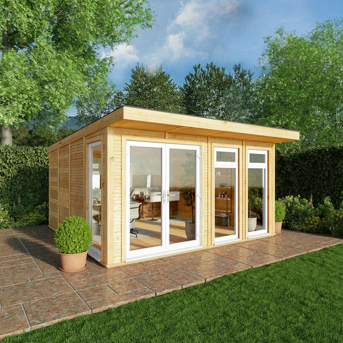 Mercia Edwinstowe Insulated Garden Room 4m x 4m white On a patio garden