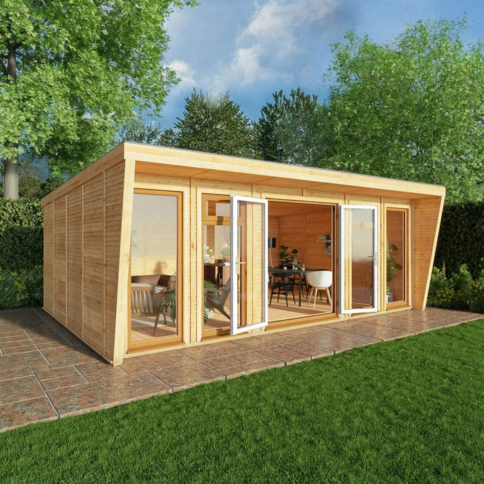 Mercia Harlow Insulated Garden office 6m x 4m with oak UPVC door on patio garden