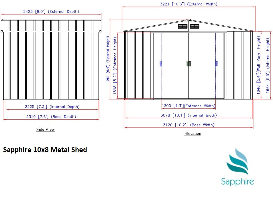 Sapphire 10x8ft Apex Metal Shed