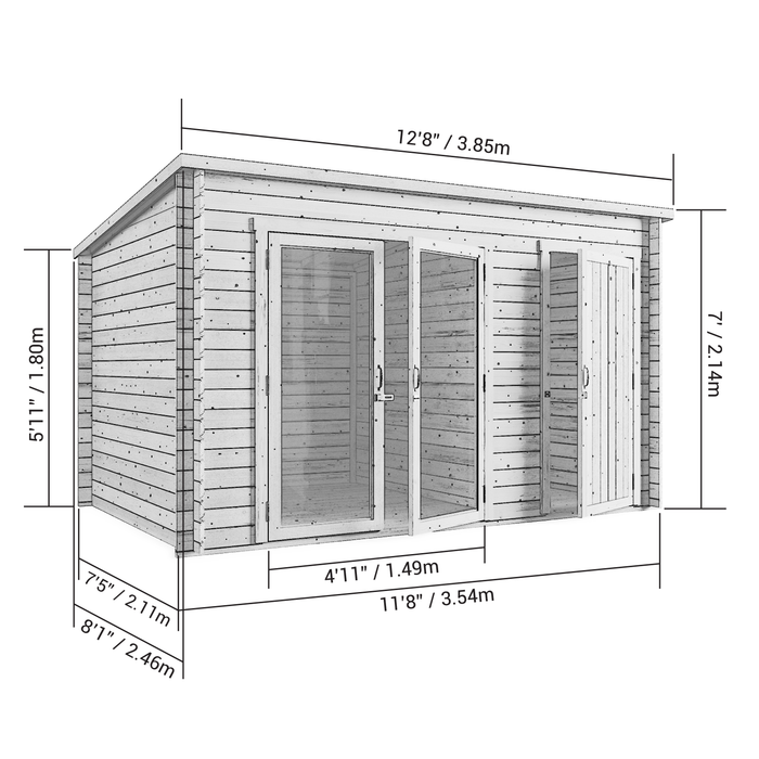 Store More Darton Pent Log Cabin Summerhouse with Side Store - 12ft x 8ft