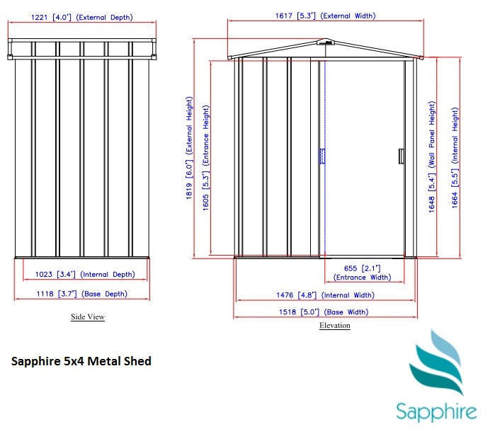 Sapphire 5x4ft Apex Metal Shed