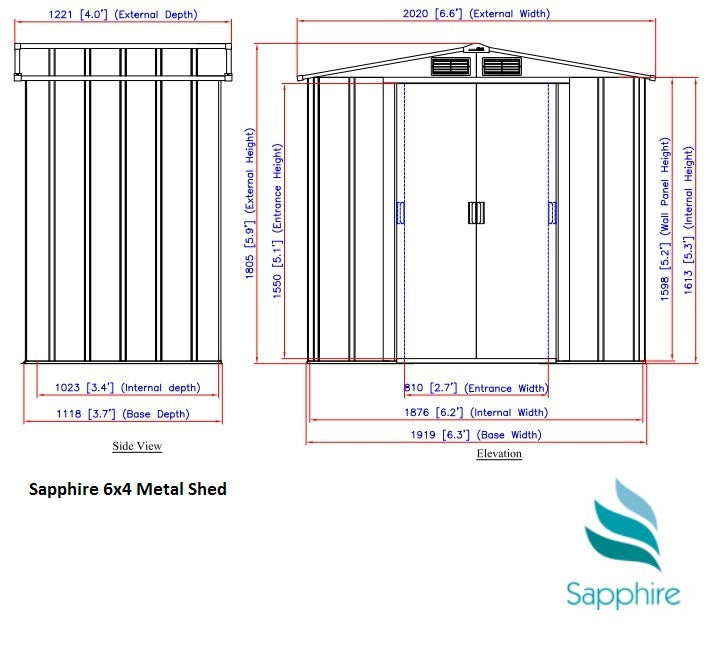 Sapphire 6x4ft Apex Metal Shed