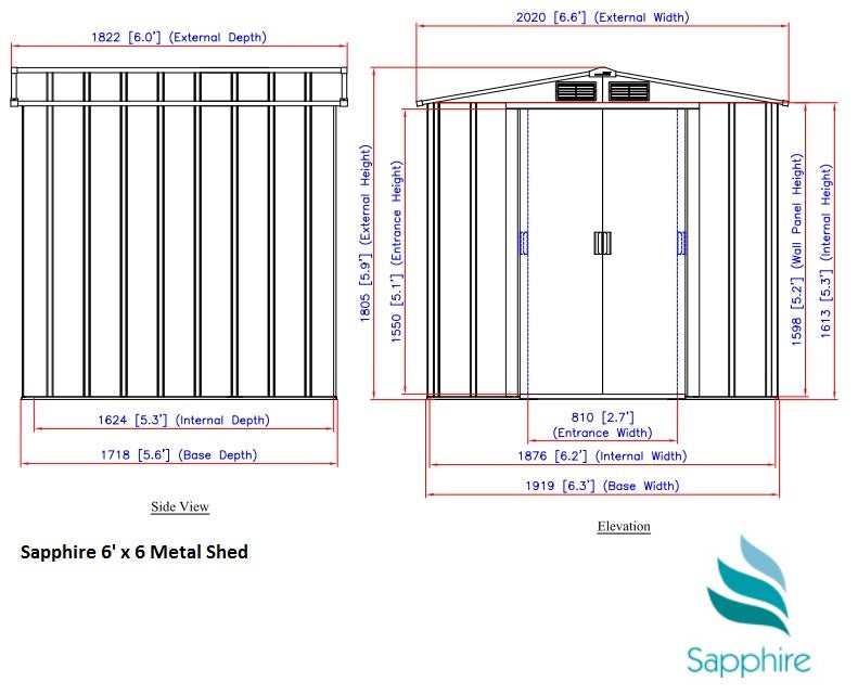 Sapphire 6x6ft Apex Metal Shed