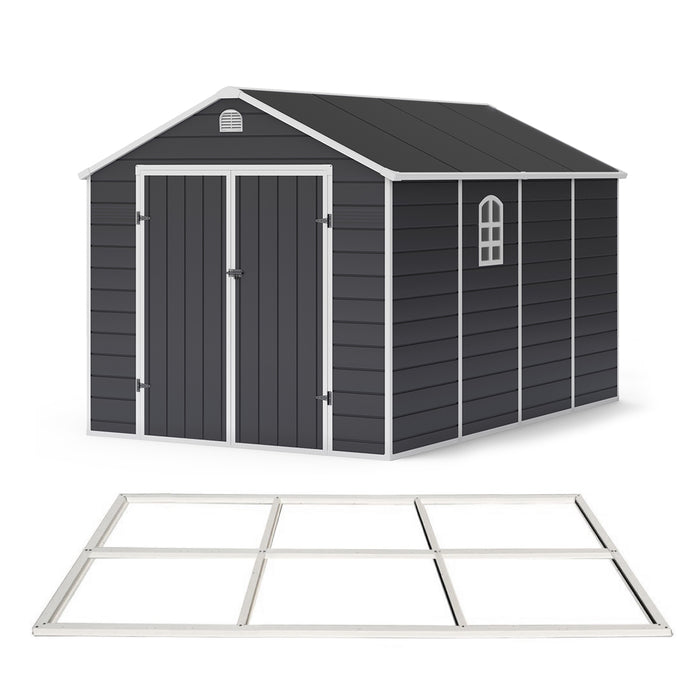 Lotus Sono Apex Plastic Garden Storage Shed 8 x 6ft Including Foundation Kit Grey