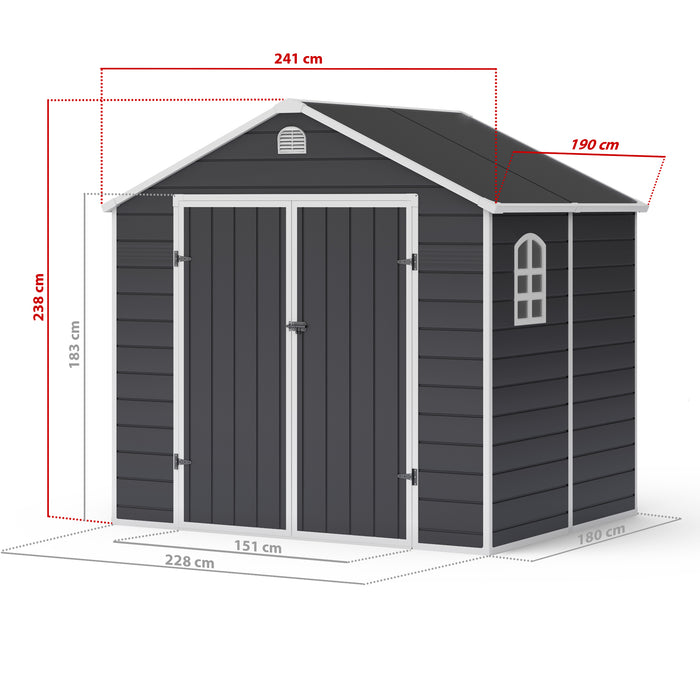 Lotus Sono Apex Plastic Garden Storage Shed 8 x 12ft Including Foundation Kit Grey