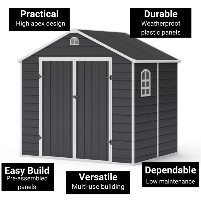 Lotus Sono Apex Plastic Garden Storage Shed 8 x 12ft Including Foundation Kit Grey