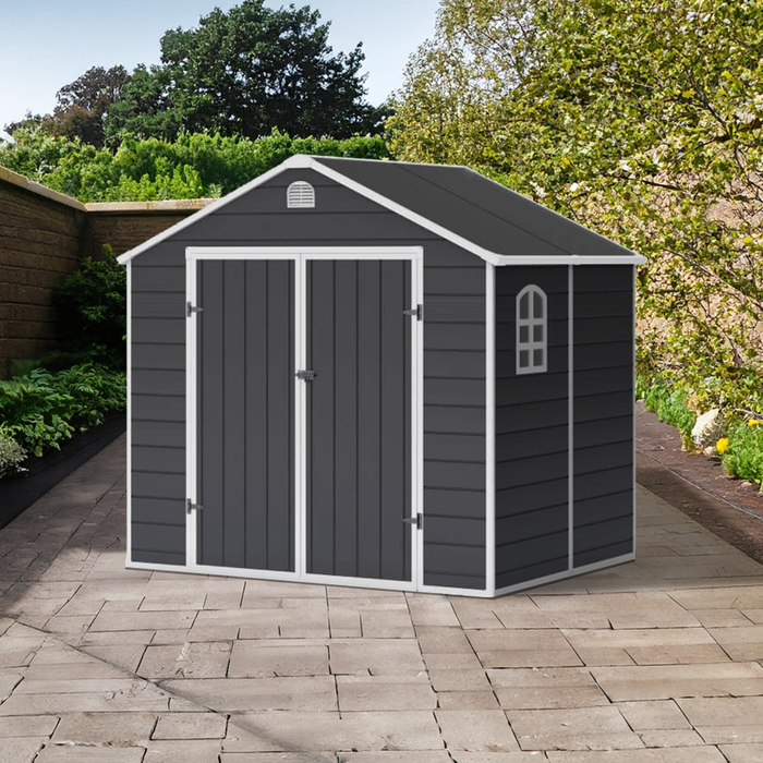 Lotus Sono Apex Plastic Garden Storage Shed 8 x 12ft Including Foundation Kit Grey