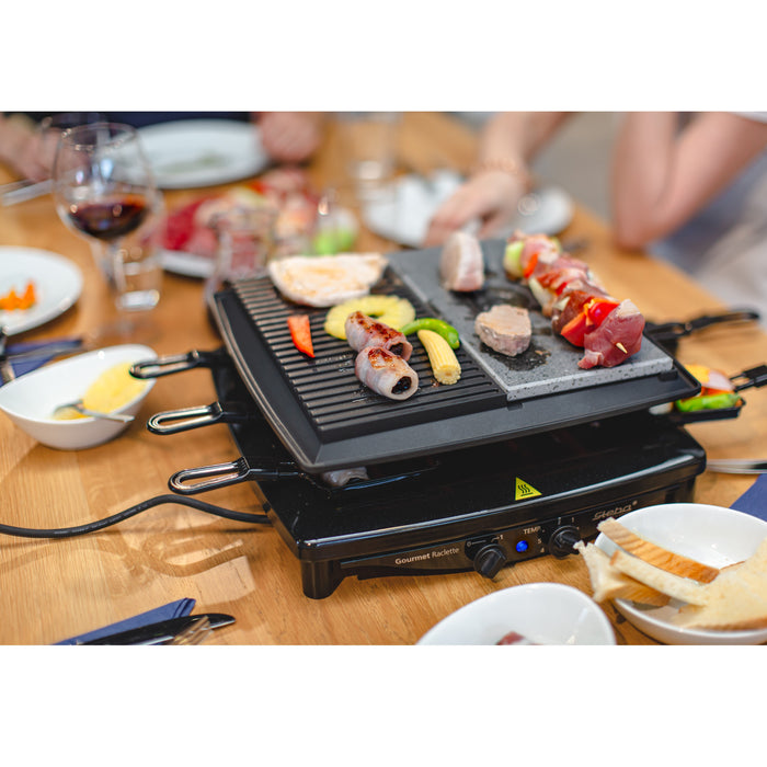 Steba RC-4-PLUS Premium Quality Electric Raclette for 6 people ? Black Non-stick Coated Grill Plate, Cut & Scratch-Resistant Stone Plate