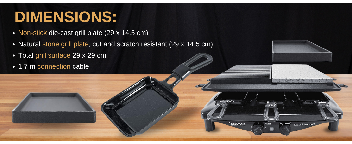 Steba RC-4-PLUS-DELUX Quality Raclette for 6 people ? Black w/ Non-stick Coated Grill Plate, Scratch-Resistant Stone Plate, Griddle, and Plancha