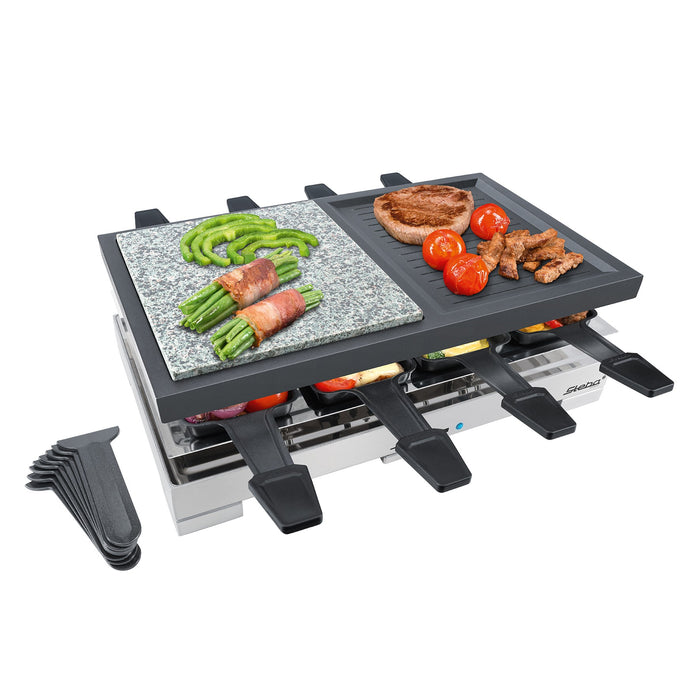 Steba RC88 Delux Multi Raclette with Stone and Cast Griddle for 8 ? Black /Stainless Steel Stone Grill Plate, Non-stick Coated Aluminium Cast Plate | Cooking Equipment