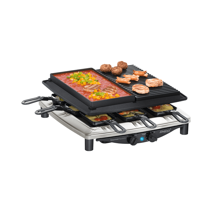 Steba RC-4-PLUS-DELUX Quality Raclette for 6 people ? Black w/ Non-stick Coated Grill Plate, Scratch-Resistant Stone Plate, Griddle, and Plancha