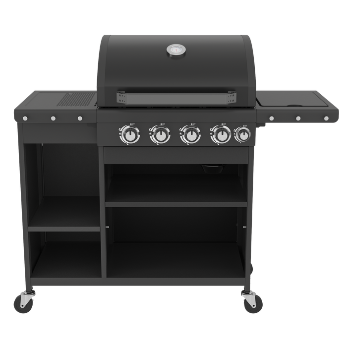 Mini Gas 4 Burner BBQ Outdoor Kitchen Style Gas Grill and Side Burner With Premium Rain Cover and Gas Regulator Included