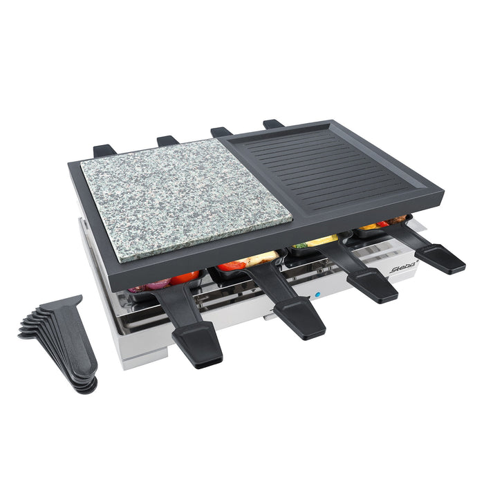 Steba RC88 Delux Multi Raclette with Stone and Cast Griddle for 8 ? Black /Stainless Steel Stone Grill Plate, Non-stick Coated Aluminium Cast Plate | Cooking Equipment