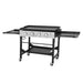 Diagonal front view of Callow 4 Burner Flat Top Gas Outdoor Griddle with side tables extended 